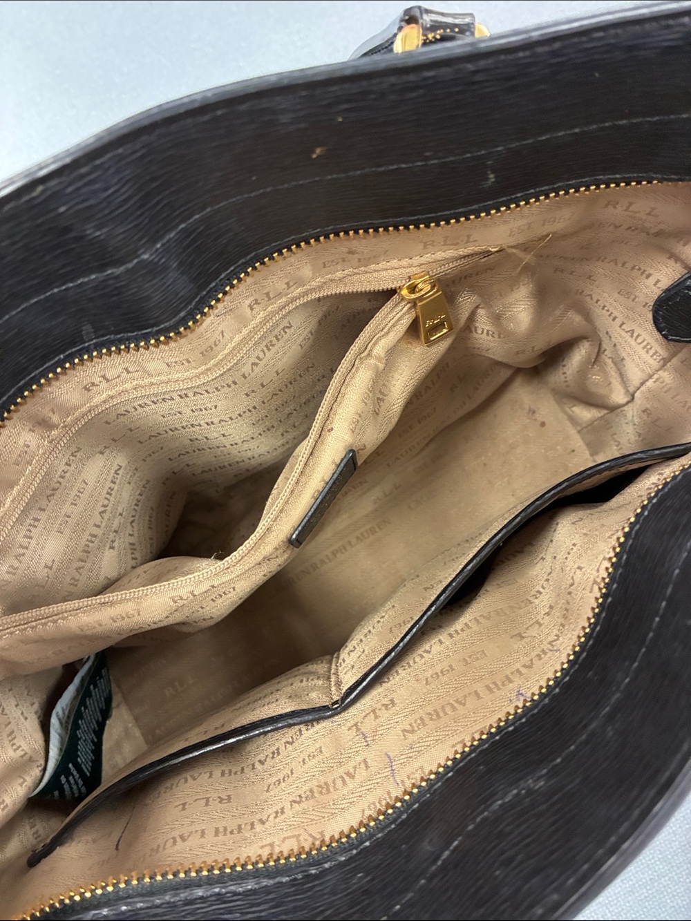 Ralph Lauren Black Leather Tote with Gold Accent Tag - Picture 6 of 6